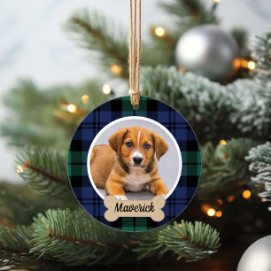 Schwarz-Weiß-Tartan-Weihnachtshund-Foto Ornament