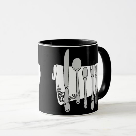 Schwarz-Weiß-Tasse zum Abendessen Tasse (VorderseiteRechts)