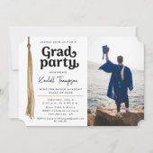 Schwarz-Weiß-Tassel Grad Party-Foto Einladung (Vorderseite)