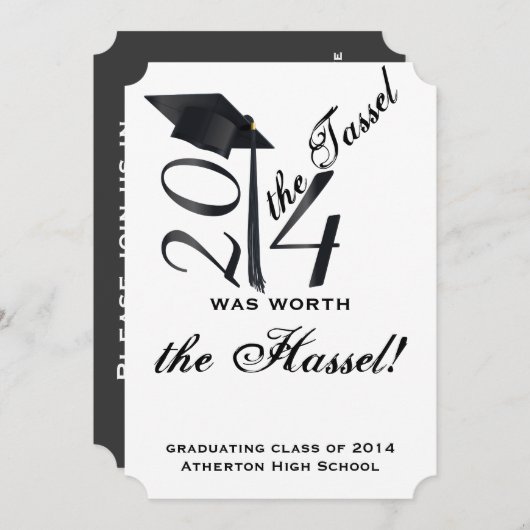 Schwarz-Weiß-Tassel Worth the Hassle-Abschluss Einladung (Vorne/Hinten)