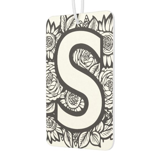 Schwarz-Weiß-Tätowierfarben-Blume Monogramm Autolufterfrischer (Links)