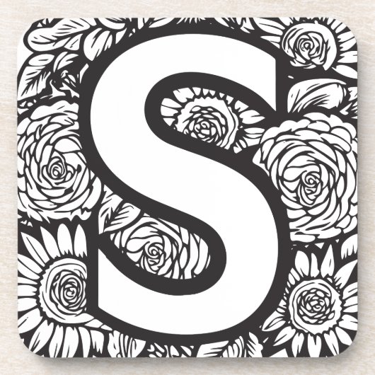 Schwarz-Weiß-Tätowierfarben-Blume Monogramm Getränkeuntersetzer (Vorderseite)