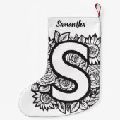Schwarz-Weiß-Tätowierfarben-Blume Monogramm Kleiner Weihnachtsstrumpf (Rückseite)