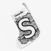 Schwarz-Weiß-Tätowierfarben-Blume Monogramm Kleiner Weihnachtsstrumpf (Rückseite (Hängend))
