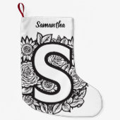 Schwarz-Weiß-Tätowierfarben-Blume Monogramm Kleiner Weihnachtsstrumpf (Vorderseite)