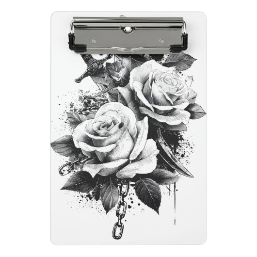 Schwarz-Weiß-Tattoo-Art Design Mini Klemmbrett (Vorderseite)
