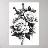Schwarz-Weiß-Tattoo-Art Design Poster (Vorne)