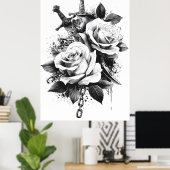 Schwarz-Weiß-Tattoo-Art Design Poster (Heimbüro)
