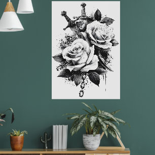 Schwarz-Weiß-Tattoo-Art Design Poster