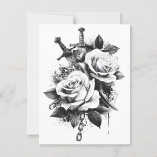Schwarz-Weiß-Tattoo-Art Design Postkarte