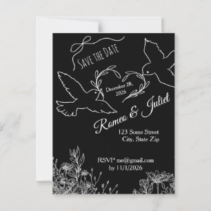 Schwarz Weiß Taube Save the Date Magnetkarte Magneteinladung