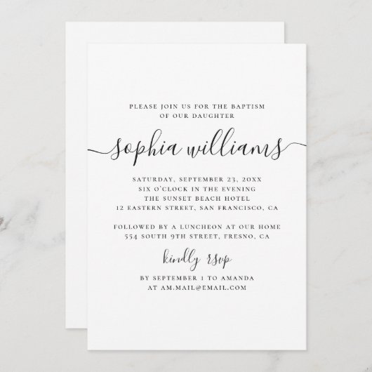 Schwarz-Weiß-Taufe Einladung (Vorne/Hinten)