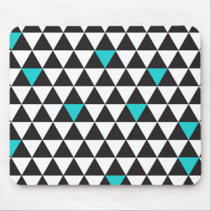 Schwarz Weiß Teal Türkis Geometrische Dreiecke Mousepad