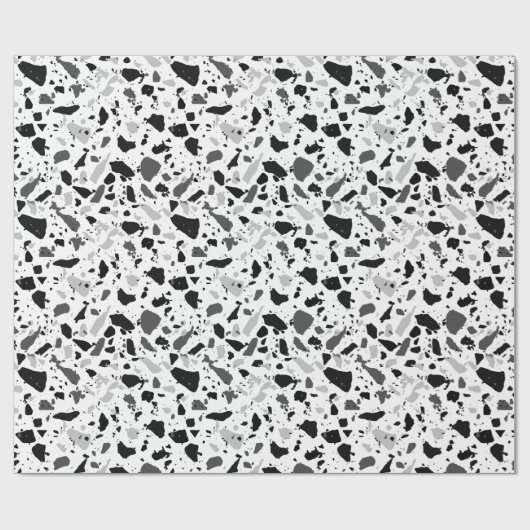 Schwarz-Weiß-Terrazzo Geschenkpapier (Flach)
