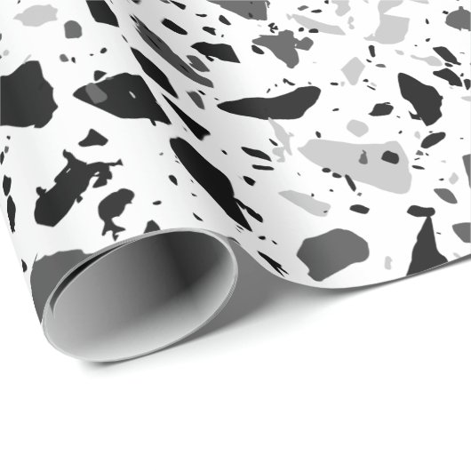 Schwarz-Weiß-Terrazzo Geschenkpapier (Rolleneckpunkt)