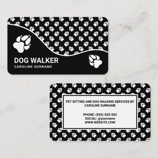 Schwarz-Weiß-Tierpaws Hundewalker-Katze Sitzen Visitenkarte (Vorne/Hinten)