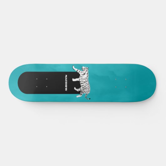 Schwarz-Weiß-Tiger auf Aquamarinem Personalisiert Skateboard (Horizontal)