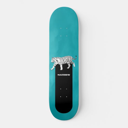 Schwarz-Weiß-Tiger auf Aquamarinem Personalisiert Skateboard (Vorderseite)