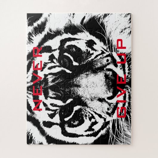 Schwarz-Weiß-Tiger-Auge nie Motivierend aufgeben Puzzle (Vertikal)