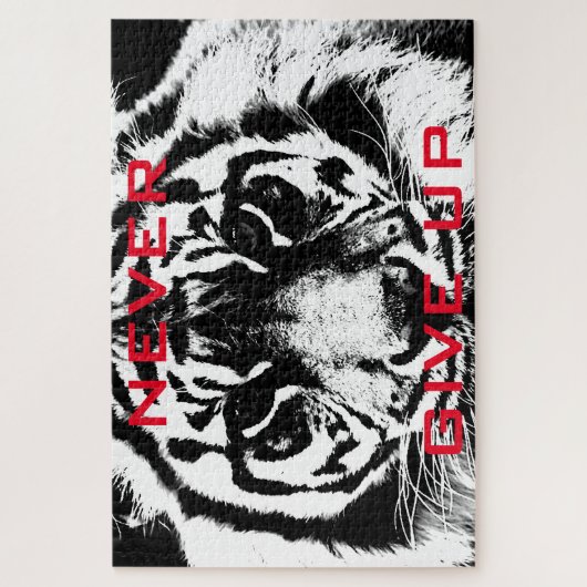 Schwarz-Weiß-Tiger geben nie Motivierend auf Puzzle (Vertikal)