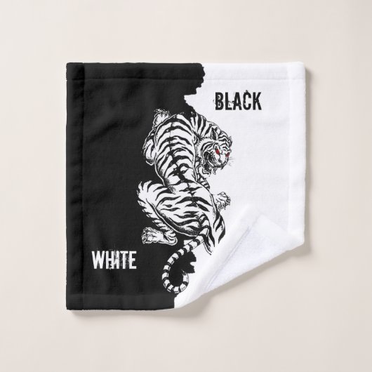 Schwarz-Weiß-Tiger-Gepäck-Anhänger dreimal wallet Badhandtuch Set (Waschlappen)