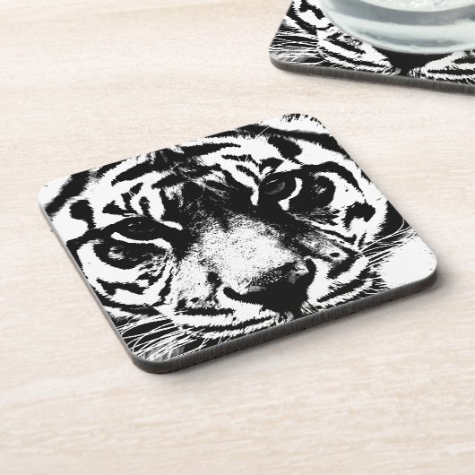 Schwarz-Weiß-Tiger Getränkeuntersetzer (Linke Seite)