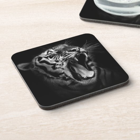 Schwarz-Weiß-Tiger Getränkeuntersetzer (Linke Seite)