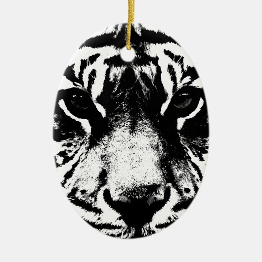 Schwarz-Weiß-Tiger Keramik Ornament (Vorne)