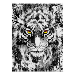 Schwarz-Weiß-Tiger-Poster - Tiger Zeichnend Poster