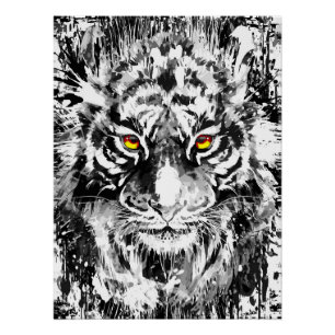 Schwarz-Weiß-Tiger-Poster - Tiger Zeichnend Poster