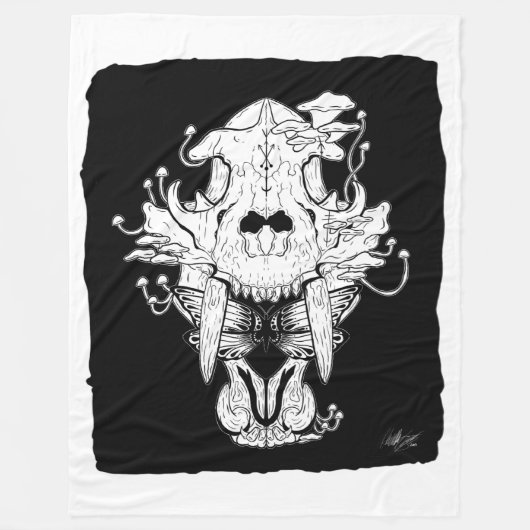 Schwarz-Weiß-Tiger-Schädel und Motte Fleece Blanke (Vorderseite)