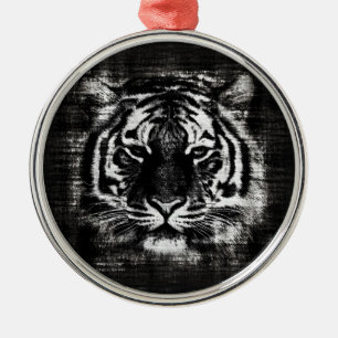 Schwarz-Weiß-Tiger-Vintage-Ornamente Silbernes Ornament