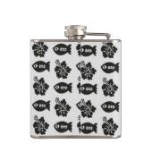 Schwarz-Weiß-Tiki-Fisch und Blume-Muster Flachmann (Rückseite)