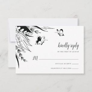 Schwarz-weiß-Tinte-Schmetterling-Botanik RSVP Karte