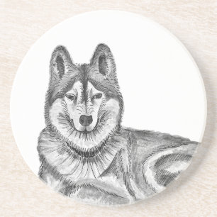 Schwarz-Weiß-Tinte und Aquarell Sibirischer Husky Getränkeuntersetzer