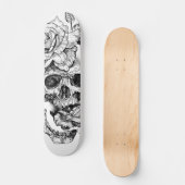 Schwarz-Weiß-Tinte Zeichnend Skull-Skate-Deck Skateboard (Vorderseite)
