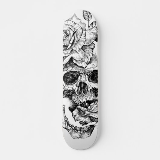 Schwarz-Weiß-Tinte Zeichnend Skull-Skate-Deck Skateboard (Vorne)