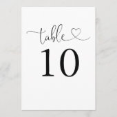 Schwarz-Weiß-Tischnummer für Herzschrift Einladung (Vorderseite)