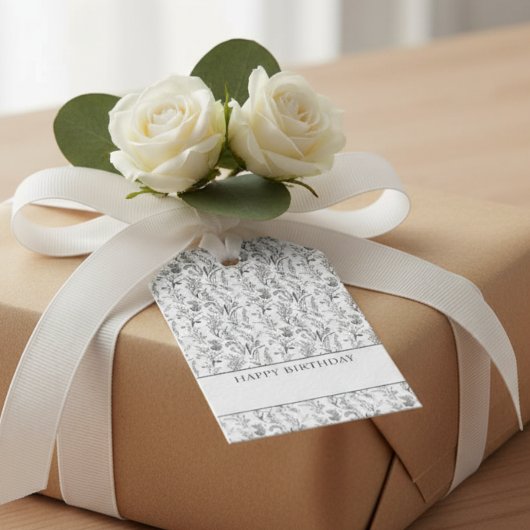 Schwarz-weiß-Toile-Blumen-Geschenk Geschenkanhänger