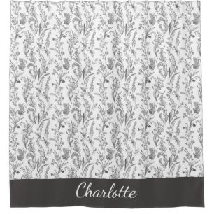 Schwarz-weiß Toile Floral Benutzername Duschvorhang