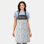 Schwarz-weiß Toile Floral Benutzername Schürze (Getragen)