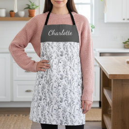 Schwarz-weiß Toile Floral Benutzername Schürze