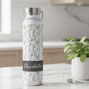 Schwarz-weiß-Toile-Floral Eigenname Trinkflasche