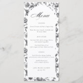 Schwarz-Weiß-Toile-Script-Arch-Hochzeitmenü Menükarte (Vorderseite)