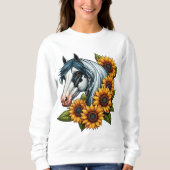 Schwarz-Weiß Tovero Paint Horse und Sonnenblumen Sweatshirt (Vorderseite)