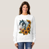 Schwarz-Weiß Tovero Paint Horse und Sonnenblumen Sweatshirt (Vorne ganz)