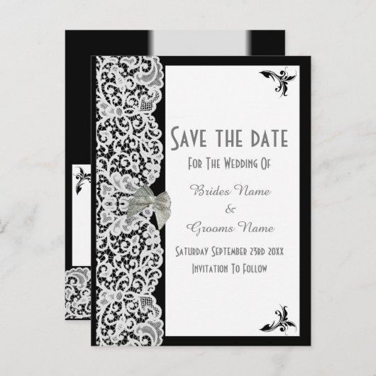 Schwarz-Weiß-Tradition Save the Date Ankündigungspostkarte (Vorne/Hinten)