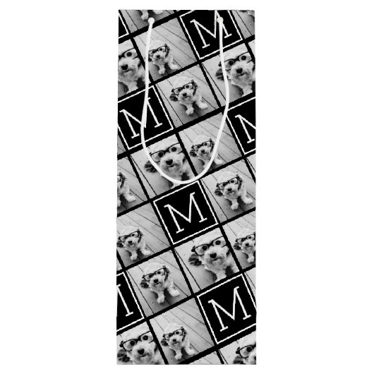 Schwarz-Weiß-Trendfoto-Collage mit Monogramm Geschenktüte Für Weinflaschen (Rückseite)