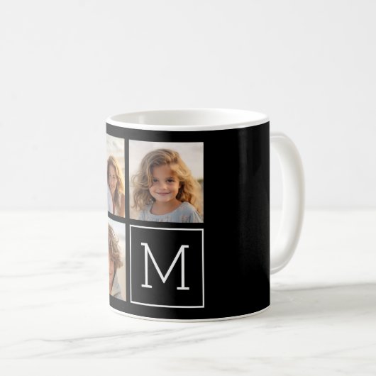 Schwarz-Weiß-Trendfoto-Collage mit Monogramm Kaffeetasse (VorderseiteRechts)