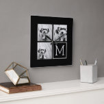 Schwarz-Weiß-Trendfoto-Collage mit Monogramm Quadratische Wanduhr<br><div class="desc">Verwenden Sie 3 quadratische Fotos,  um ein einzigartiges und persönliches Geschenk zu schaffen. Oder man behalte den Hipster Welpe und macht einen trendigen Sake. Wenn Sie die Bilder anpassen müssen,  klicken Sie auf das Werkzeug anpassen,  um Änderungen vorzunehmen.</div>